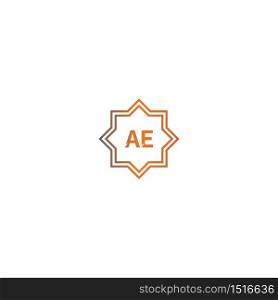 Square AE logo letters design concept in black and orange color illustration
