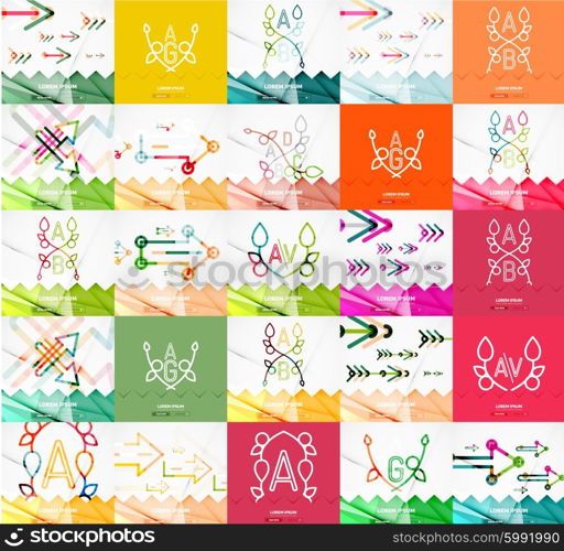 Square banners with linear elements. Square banners with linear elements. Set of templates