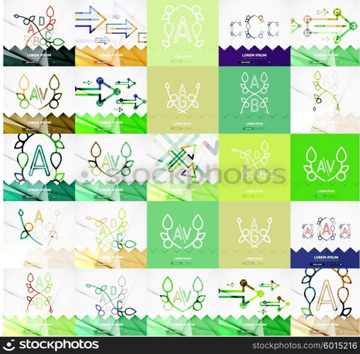 Square banners with linear elements. Square banners with linear elements. Set of templates