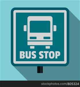 Square bus stop sign icon. Flat illustration of square bus stop sign vector icon for web design. Square bus stop sign icon, flat style