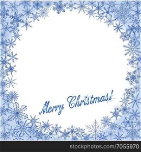 Square Christmas card with blue snowflakes and space for the greeting text.