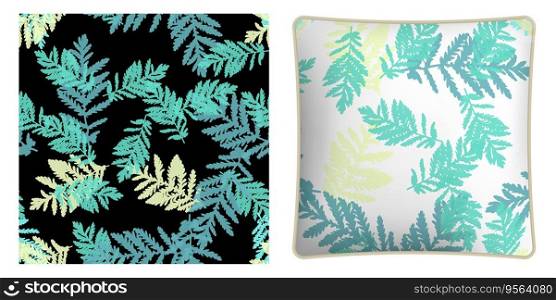 Square decorative pillow, bedroom accessory decorated wormwood leaves silhouettes of grass seamless pattern. Vector ornament for design of posters and printing on textile