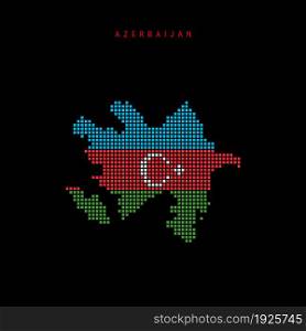 Square dots pattern map of Azerbaijan. Dotted pixel map with national flag colors isolated on black background. Vector illustration.. Square dots pattern map of Azerbaijan. Dotted pixel map with flag colors. Vector illustration