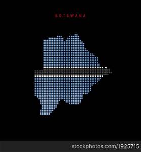 Square dots pattern map of Botswana. Dotted pixel map with national flag colors isolated on black background. Vector illustration.. Square dots pattern map of Botswana. Dotted pixel map with flag colors. Vector illustration