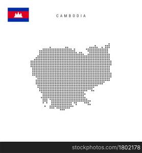Square dots pattern map of Cambodia. Cambodian dotted pixel map with national flag isolated on white background. Vector illustration.. Square dots pattern map of Cambodia. Cambodian dotted pixel map with flag. Vector illustration