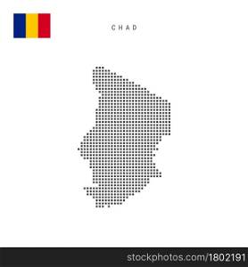 Square dots pattern map of Chad. Chadian dotted pixel map with national flag isolated on white background. Vector illustration.. Square dots pattern map of Chad. Chadian dotted pixel map with flag. Vector illustration