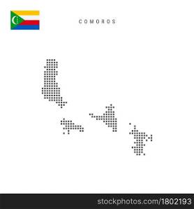 Square dots pattern map of Comoros. Union of the Comoros dotted pixel map with national flag isolated on white background. Vector illustration.. Square dots pattern map of Comoros. Union of the Comoros dotted pixel map with flag. Vector illustration