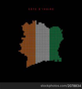Square dots pattern map of Cote d Ivoire. Ivory Coast dotted pixel map with national flag colors isolated on black background. Vector illustration.. Square dots pattern map of Cote d Ivoire. Ivory Coast dotted pixel map with flag colors. Vector illustration