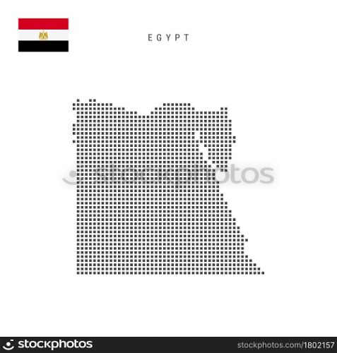 Square dots pattern map of Egypt. Egyptian dotted pixel map with national flag isolated on white background. Vector illustration.. Square dots pattern map of Egypt. Egyptian dotted pixel map with flag. Vector illustration