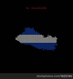 Square dots pattern map of El Salvador. Dotted pixel map with national flag colors isolated on black background. Vector illustration.. Square dots pattern map of El Salvador. Dotted pixel map with flag colors. Vector illustration