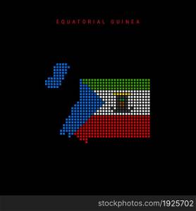Square dots pattern map of Equatorial Guinea. Dotted pixel map with national flag colors isolated on black background. Vector illustration.. Square dots pattern map of Equatorial Guinea. Dotted pixel map with flag colors. Vector illustration
