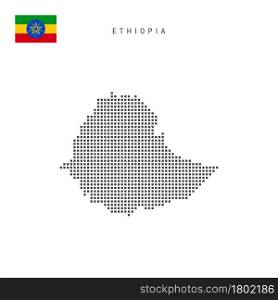 Square dots pattern map of Ethiopia. Ethiopian dotted pixel map with national flag isolated on white background. Vector illustration.. Square dots pattern map of Ethiopia. Ethiopian dotted pixel map with flag. Vector illustration