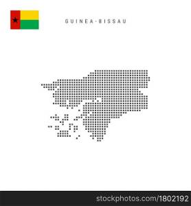 Square dots pattern map of Guinea-Bissau. Republic of Guinea-Bissau dotted pixel map with national flag isolated on white background. Vector illustration.. Square dots pattern map of Guinea-Bissau. Republic of Guinea-Bissau dotted pixel map with flag. Vector illustration