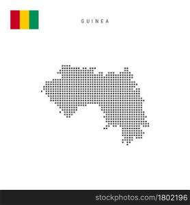 Square dots pattern map of Guinea. Republic of Guinea dotted pixel map with national flag isolated on white background. Vector illustration.. Square dots pattern map of Guinea. Republic of Guinea dotted pixel map with flag. Vector illustration