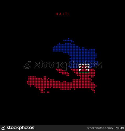 Square dots pattern map of Haiti. Haitian dotted pixel map with national flag colors isolated on black background. Vector illustration.. Square dots pattern map of Haiti. Haitian dotted pixel map with flag colors. Vector illustration