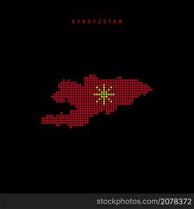 Square dots pattern map of Kyrgyzstan. Kyrgyz dotted pixel map with national flag colors isolated on black background. Vector illustration.. Square dots pattern map of Kyrgyzstan. Kyrgyz dotted pixel map with flag colors. Vector illustration
