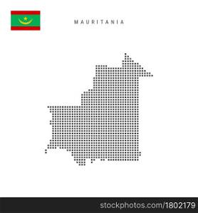 Square dots pattern map of Mauritania. Mauritanian dotted pixel map with national flag isolated on white background. Vector illustration.. Square dots pattern map of Mauritania. Mauritanian dotted pixel map with flag. Vector illustration