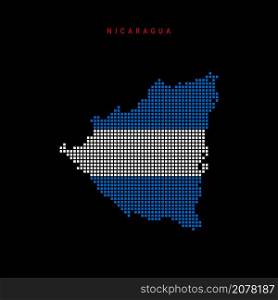 Square dots pattern map of Nicaragua. Nicaraguan dotted pixel map with national flag colors isolated on black background. Vector illustration.. Square dots pattern map of Nicaragua. Nicaraguan dotted pixel map with flag colors. Vector illustration