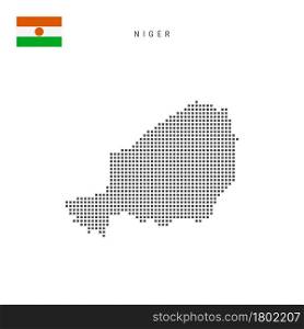 Square dots pattern map of Niger. Nigerian dotted pixel map with national flag isolated on white background. Vector illustration.. Square dots pattern map of Niger. Nigerian dotted pixel map with flag. Vector illustration