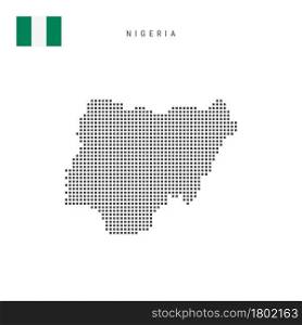 Square dots pattern map of Nigeria. Nigerian dotted pixel map with national flag isolated on white background. Vector illustration.. Square dots pattern map of Nigeria. Nigerian dotted pixel map with flag. Vector illustration