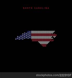 Square dots pattern map of North Carolina. Dotted pixel map with american national flag colors isolated on black background. Vector illustration.. Square dots pattern map of North Carolina. Dotted pixel map with US flag colors. Vector illustration