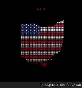 Square dots pattern map of Ohio. Dotted pixel map with american national flag colors isolated on black background. Vector illustration.. Square dots pattern map of Ohio. Dotted pixel map with US flag colors. Vector illustration