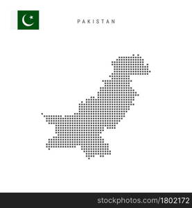 Square dots pattern map of Pakistan. Pakistani dotted pixel map with national flag isolated on white background. Vector illustration.. Square dots pattern map of Pakistan. Pakistani dotted pixel map with flag. Vector illustration