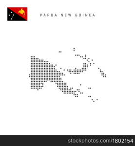 Square dots pattern map of Papua New Guinea. PNG dotted pixel map with national flag isolated on white background. Vector illustration.. Square dots pattern map of Papua New Guinea. PNG dotted pixel map with flag. Vector illustration