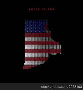 Square dots pattern map of Rhode Island. Dotted pixel map with american national flag colors isolated on black background. Vector illustration.. Square dots pattern map of Rhode Island. Dotted pixel map with US flag colors. Vector illustration
