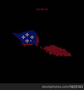 Square dots pattern map of Samoa. Dotted pixel map with national flag colors isolated on black background. Vector illustration.. Square dots pattern map of Samoa. Dotted pixel map with flag colors. Vector illustration