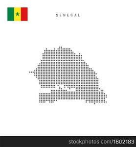 Square dots pattern map of Senegal. Senegalese dotted pixel map with national flag isolated on white background. Vector illustration.. Square dots pattern map of Senegal. Senegalese dotted pixel map with flag. Vector illustration