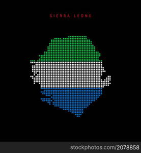 Square dots pattern map of Sierra Leone. Salone dotted pixel map with national flag colors isolated on black background. Vector illustration.. Square dots pattern map of Sierra Leone. Salone dotted pixel map with flag colors. Vector illustration