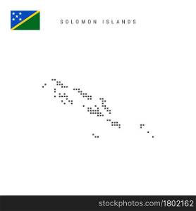 Square dots pattern map of Solomon Islands. Solomon Islands dotted pixel map with national flag isolated on white background. Vector illustration.. Square dots pattern map of Solomon Islands. Solomon Islands dotted pixel map with flag. Vector illustration