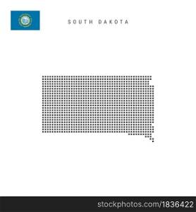 Square dots pattern map of South Dakota. Dotted pixel map with flag isolated on white background. Vector illustration.. Square dots pattern map of South Dakota. Dotted pixel map with flag. Vector illustration