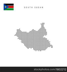 Square dots pattern map of South Sudan. South Sudanese dotted pixel map with national flag isolated on white background. Vector illustration.. Square dots pattern map of South Sudan. South Sudanese dotted pixel map with flag. Vector illustration