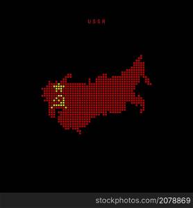 Square dots pattern map of Soviet Union. USSR dotted pixel map with national flag colors isolated on black background. Vector illustration.. Square dots pattern map of Soviet Union. USSR dotted pixel map with flag colors. Vector illustration