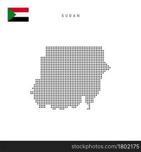 Square dots pattern map of Sudan. Sudanese dotted pixel map with national flag isolated on white background. Vector illustration.. Square dots pattern map of Sudan. Sudanese dotted pixel map with flag. Vector illustration