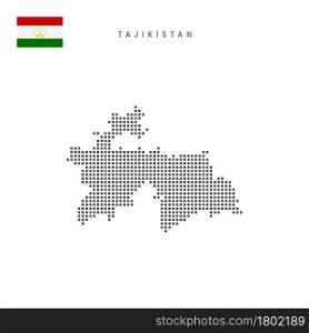 Square dots pattern map of Tajikistan. Tajik dotted pixel map with national flag isolated on white background. Vector illustration.. Square dots pattern map of Tajikistan. Tajik dotted pixel map with flag. Vector illustration
