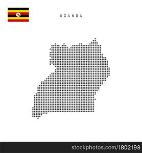 Square dots pattern map of Uganda. Ugandan dotted pixel map with national flag isolated on white background. Vector illustration.. Square dots pattern map of Uganda. Ugandan dotted pixel map with flag. Vector illustration
