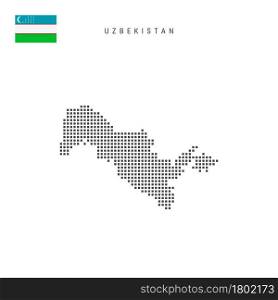 Square dots pattern map of Uzbekistan. Uzbek dotted pixel map with national flag isolated on white background. Vector illustration.. Square dots pattern map of Uzbekistan. Uzbek dotted pixel map with flag. Vector illustration