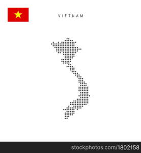 Square dots pattern map of Vietnam. Vietnamese dotted pixel map with national flag isolated on white background. Vector illustration.. Square dots pattern map of Vietnam. Vietnamese dotted pixel map with flag. Vector illustration