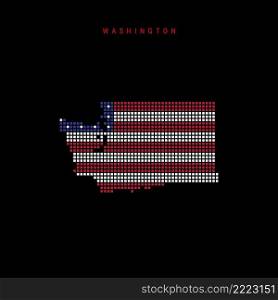 Square dots pattern map of Washington. Dotted pixel map with american national flag colors isolated on black background. Vector illustration.. Square dots pattern map of Washington. Dotted pixel map with US flag colors. Vector illustration