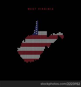 Square dots pattern map of West Virginia. Dotted pixel map with american national flag colors isolated on black background. Vector illustration.. Square dots pattern map of West Virginia. Dotted pixel map with US flag colors. Vector illustration