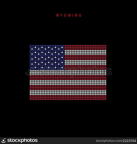 Square dots pattern map of Wyoming. Dotted pixel map with american national flag colors isolated on black background. Vector illustration.. Square dots pattern map of Wyoming. Dotted pixel map with US flag colors. Vector illustration