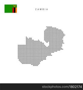 Square dots pattern map of Zambia. Zambian dotted pixel map with national flag isolated on white background. Vector illustration.. Square dots pattern map of Zambia. Zambian dotted pixel map with flag. Vector illustration