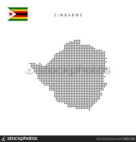 Square dots pattern map of Zimbabwe. Zimbabwean dotted pixel map with national flag isolated on white background. Vector illustration.. Square dots pattern map of Zimbabwe. Zimbabwean dotted pixel map with flag. Vector illustration