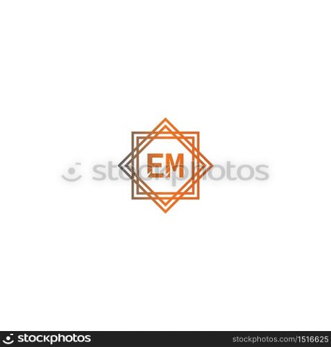 Square EM logo letters design concept in black and orange color illustration