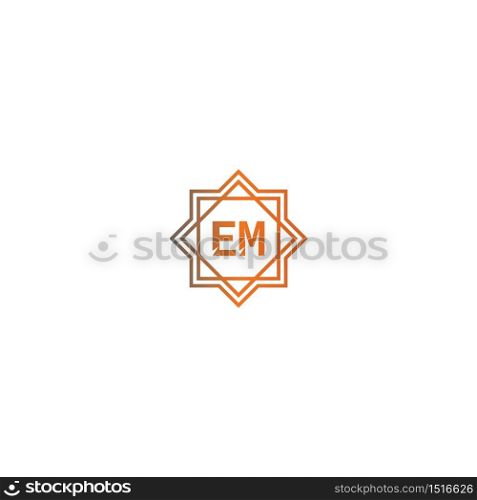 Square EM logo letters design concept in black and orange color illustration
