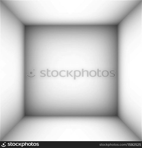 square empty room with shaded white walls