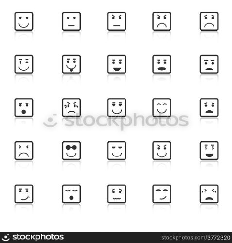 Square face icons with reflect on white background, stock vector